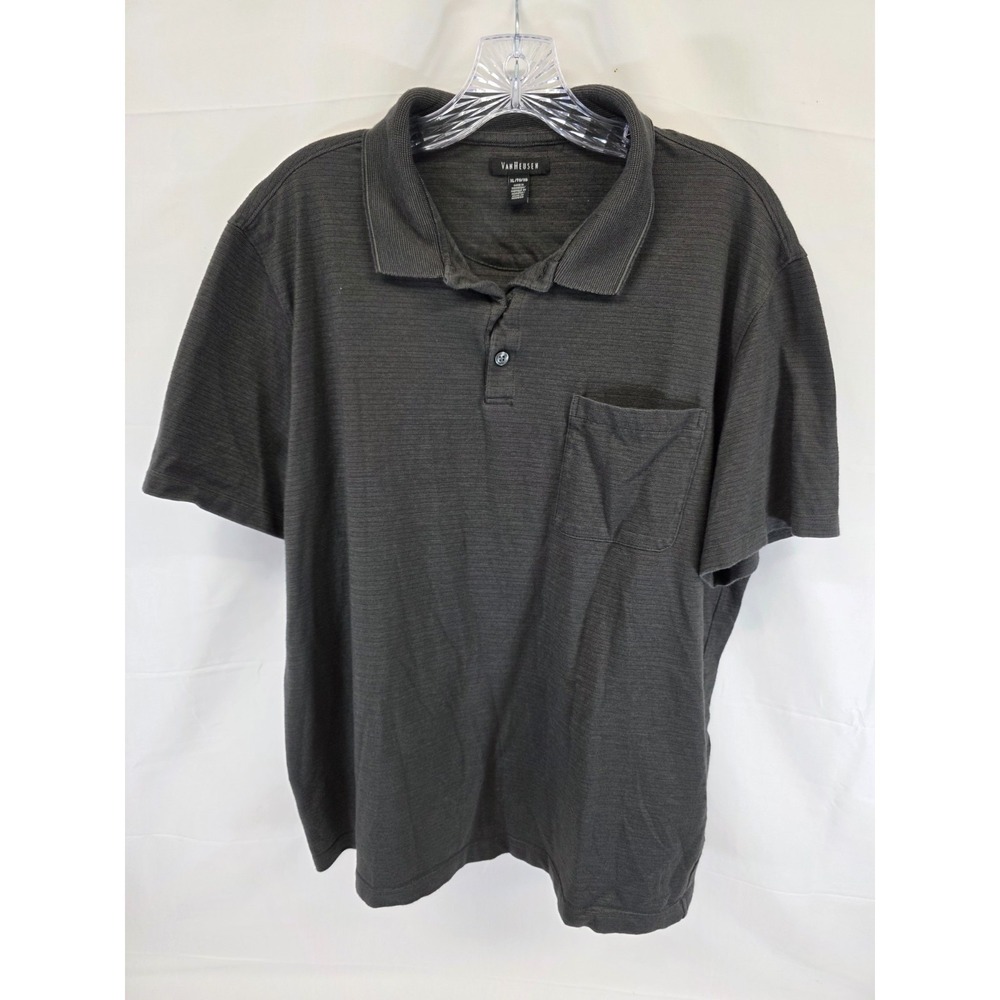 Van Heusen Mens XL Polo Shirt Gray Short Sleeve Textured Pocket Casual Knit Top